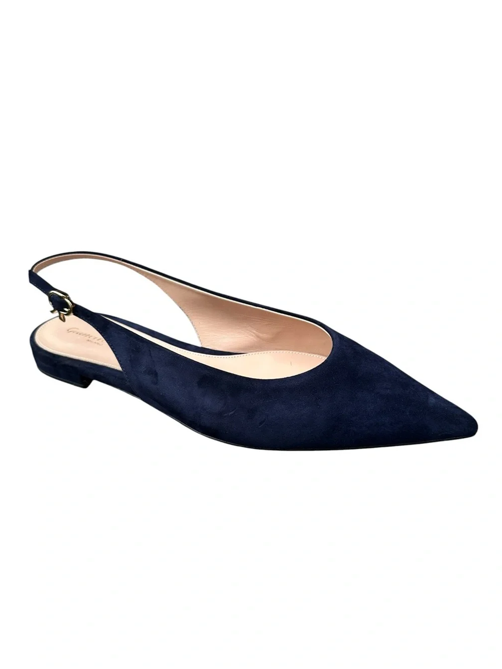 GIANVITO ROSSI Robbie Navy Suede Slingback Flats NWOT